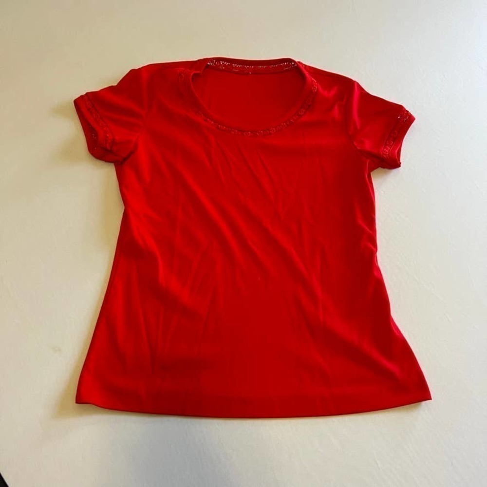 VINTAGE Mardi Modes Red embroidered trim casual top M